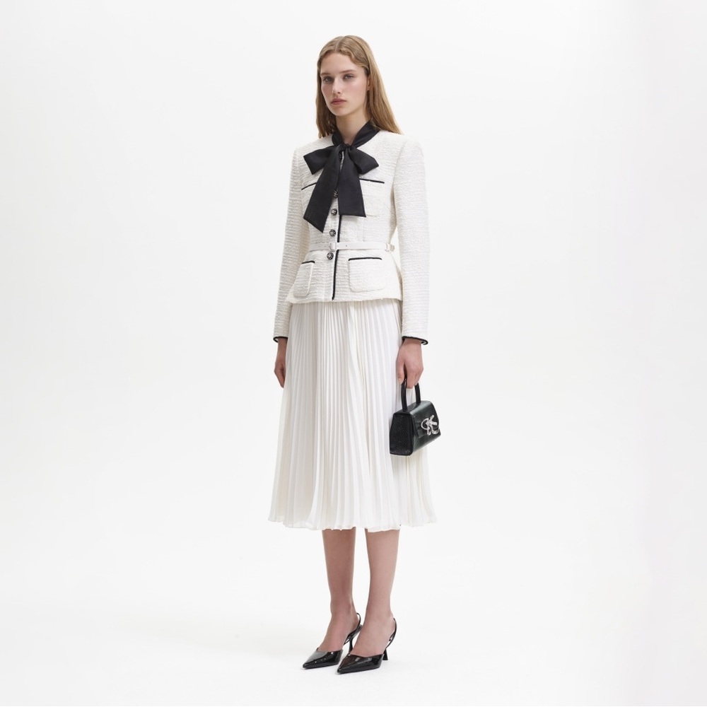 Self-Portrait White Midi Dress with Black Accents